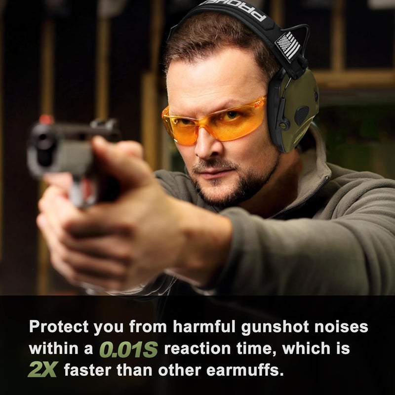 PROHEAR Electronic Ear Protection with Gel Pads for Shooting with 4X Sound Amplification, Gun Range Hearing Protection Muffs, NRR 23dB Noise Reduction Headphones for Hunting, Green - Image 4